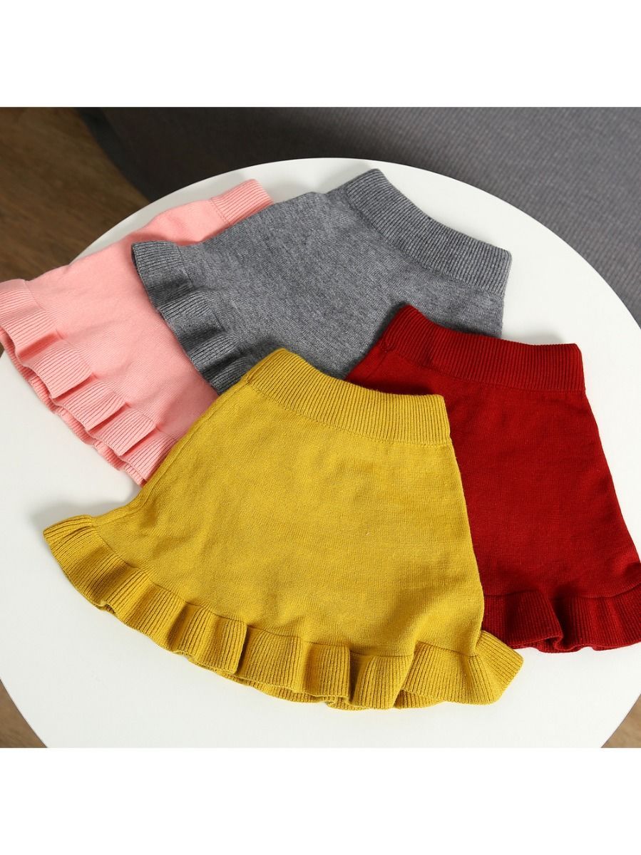 Fall 2-Piece Solid Color Knitted Sweater Matching Flutter Skirt Set - dianjiang-