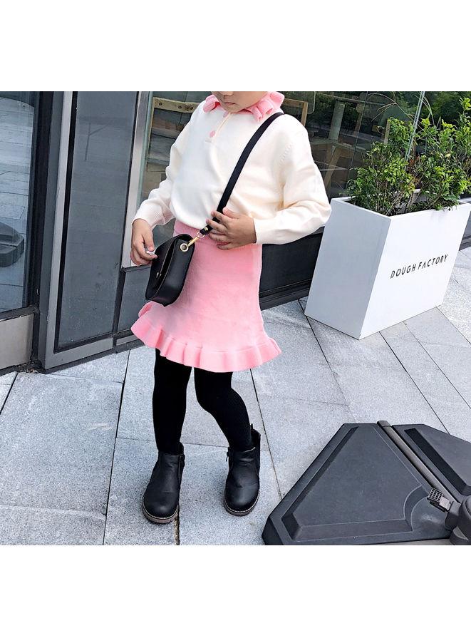 Fall 2-Piece Solid Color Knitted Sweater Matching Flutter Skirt Set - dianjiang-
