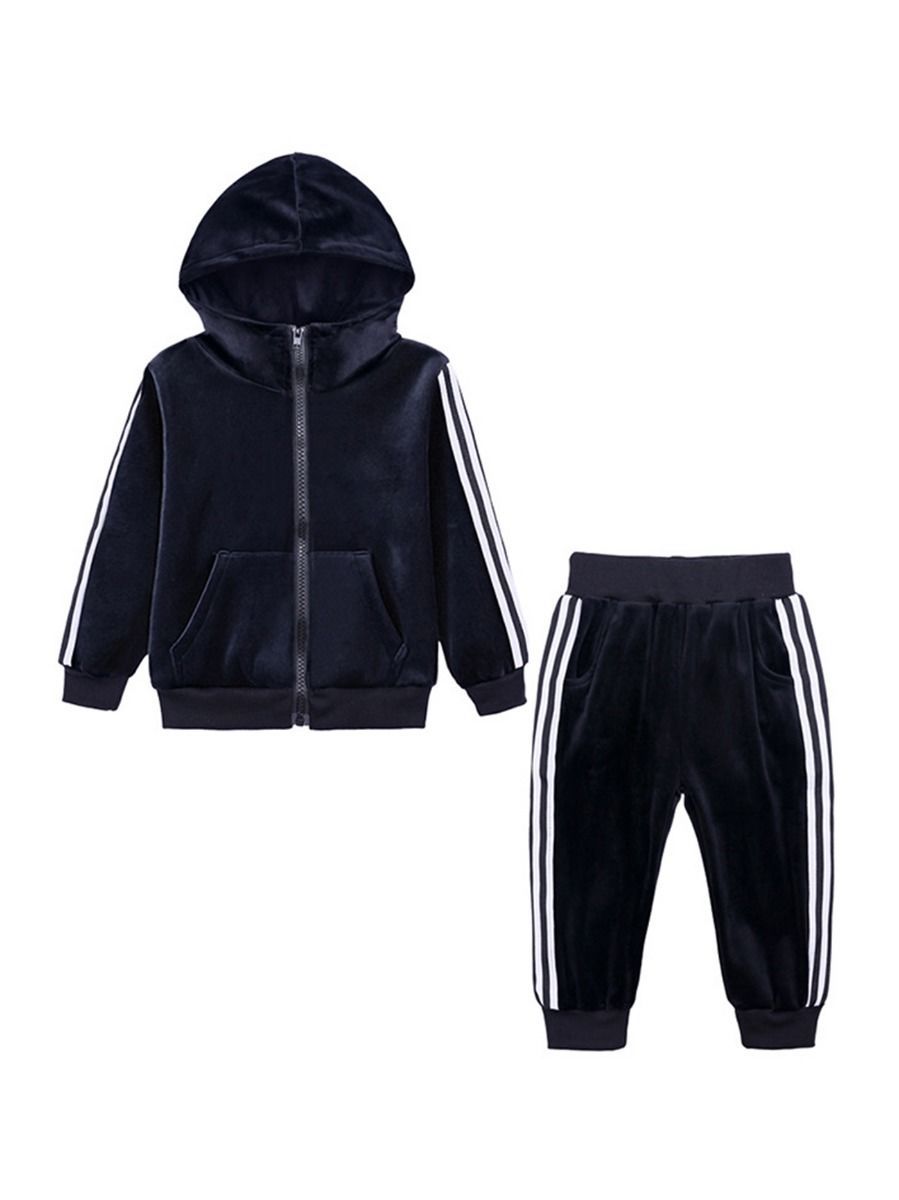 Fall 2-Piece Baby Toddler Boy Pleuche Tracksuit Hooded Jacket & Trousers - dianjiang-