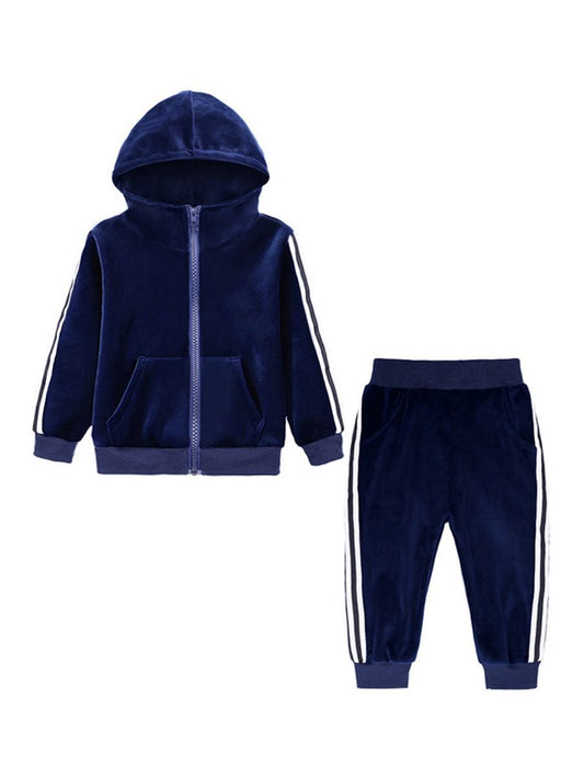 Fall 2-Piece Baby Toddler Boy Pleuche Tracksuit Hooded Jacket & Trousers - dianjiang-