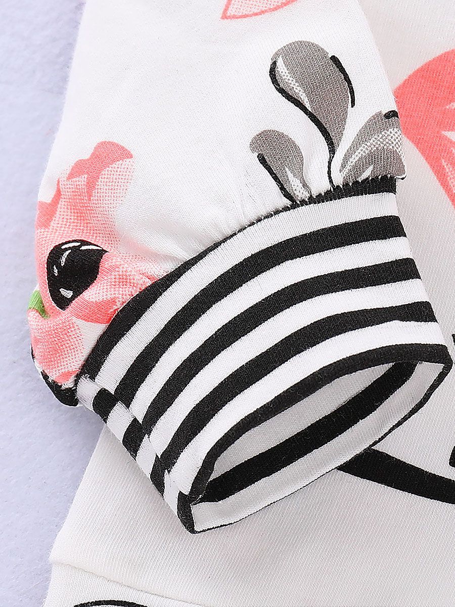 Fall 3-Piece Clothes Set Floral Hoodie Sweatshirt+Polka Dots Pants+Bow Headband - dianjiang-