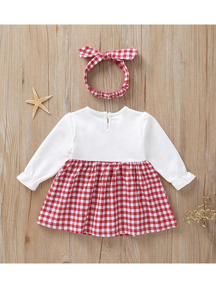 Fall Baby Girl Cute Outfit 2-Piece Plaid Dress Matching Headband - dianjiang-