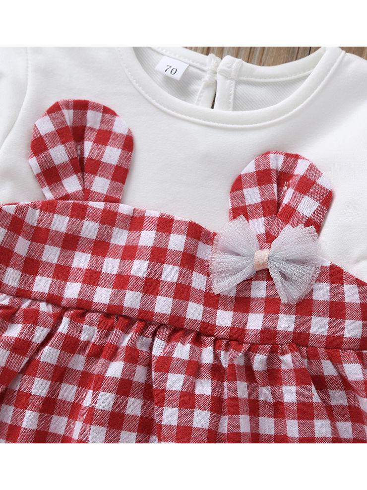 Fall Baby Girl Cute Outfit 2-Piece Plaid Dress Matching Headband - dianjiang-