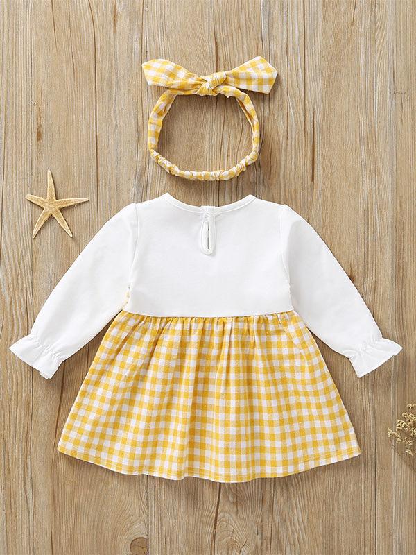 Fall Baby Girl Cute Outfit 2-Piece Plaid Dress Matching Headband - dianjiang-