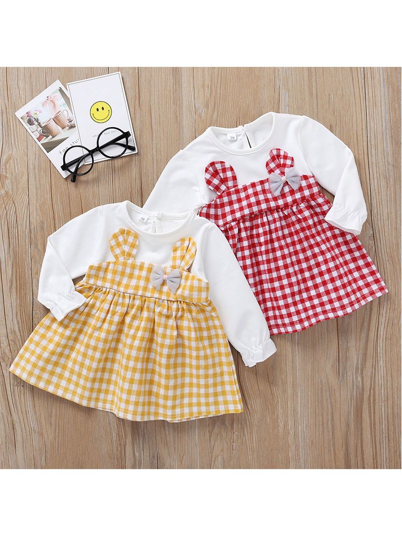 Fall Baby Girl Cute Outfit 2-Piece Plaid Dress Matching Headband - dianjiang-
