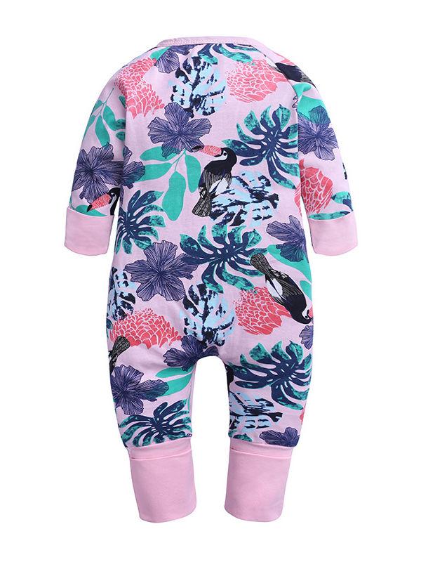 Fall Baby Girls Bird Leaf Long-sleeved Jumpsuit - dianjiang-