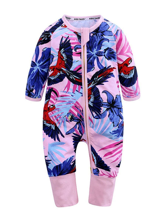 Fall Baby Girls Bird Leaf Long-sleeved Jumpsuit - dianjiang-