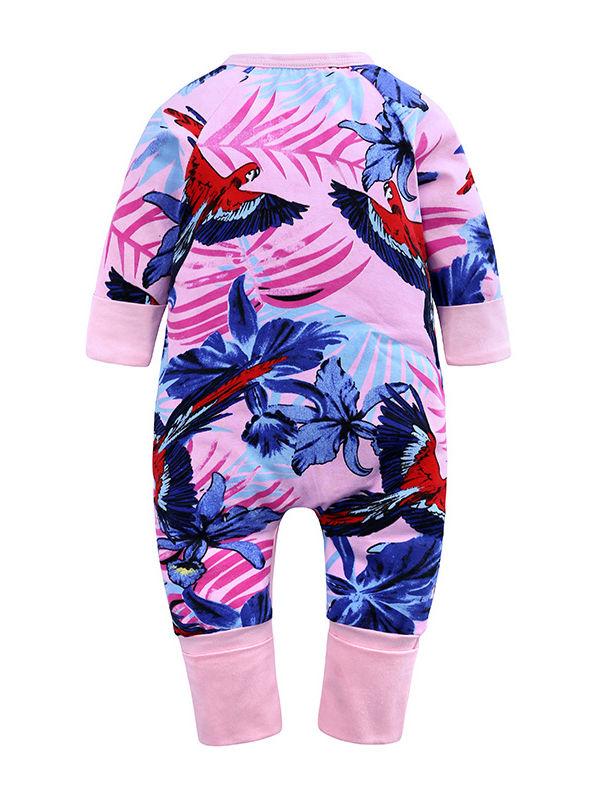 Fall Baby Girls Bird Leaf Long-sleeved Jumpsuit - dianjiang-