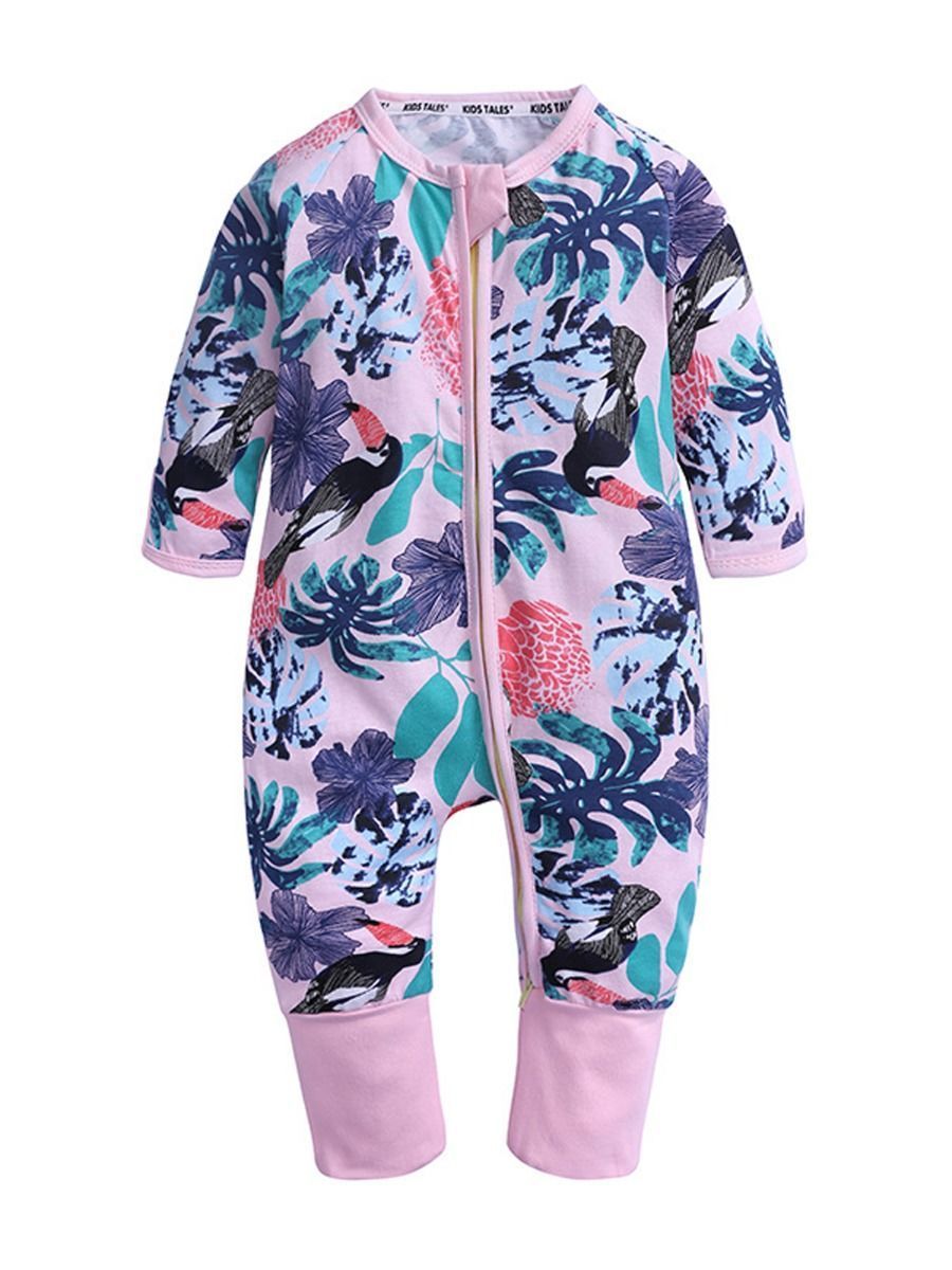 Fall Baby Girls Bird Leaf Long-sleeved Jumpsuit - dianjiang-