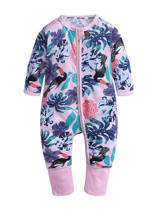 Fall Baby Girls Bird Leaf Long-sleeved Jumpsuit - dianjiang-