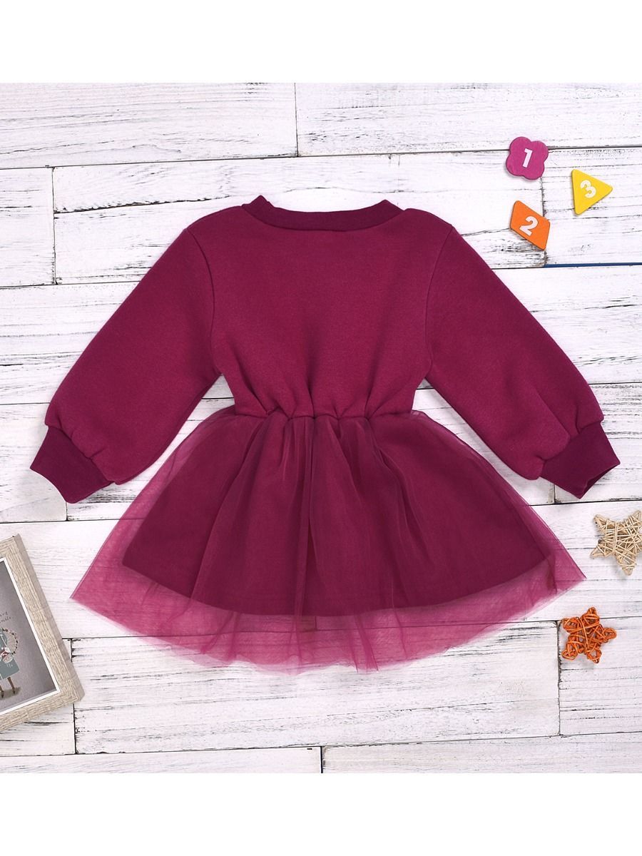 Fall Baby Little Girl Mesh Patchwork Crimson Dress - dianjiang-