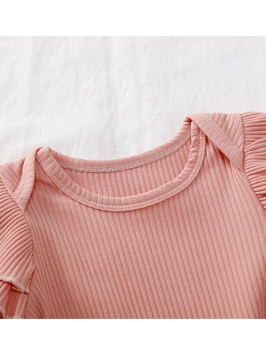 Fall 3-Piece Set Baby Girl Ruffled Sleeve Ribbed Romper and Pants and Headband - dianjiang-