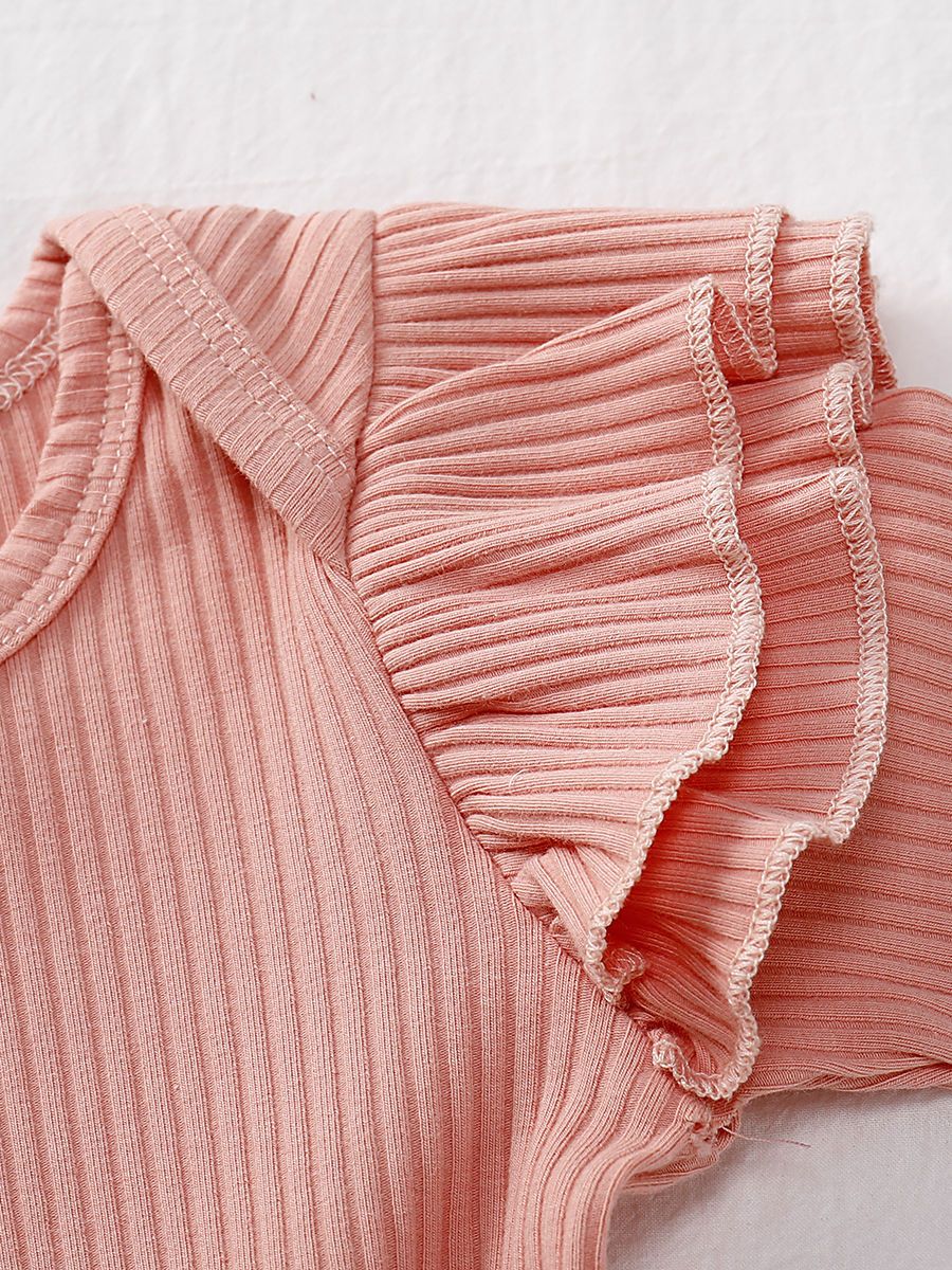 Fall 3-Piece Set Baby Girl Ruffled Sleeve Ribbed Romper and Pants and Headband - dianjiang-