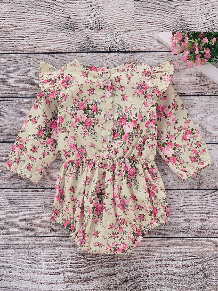 Fall Ruffle Shoulder Floral Pattern Bodysuit Baby Girl Onesie - dianjiang-