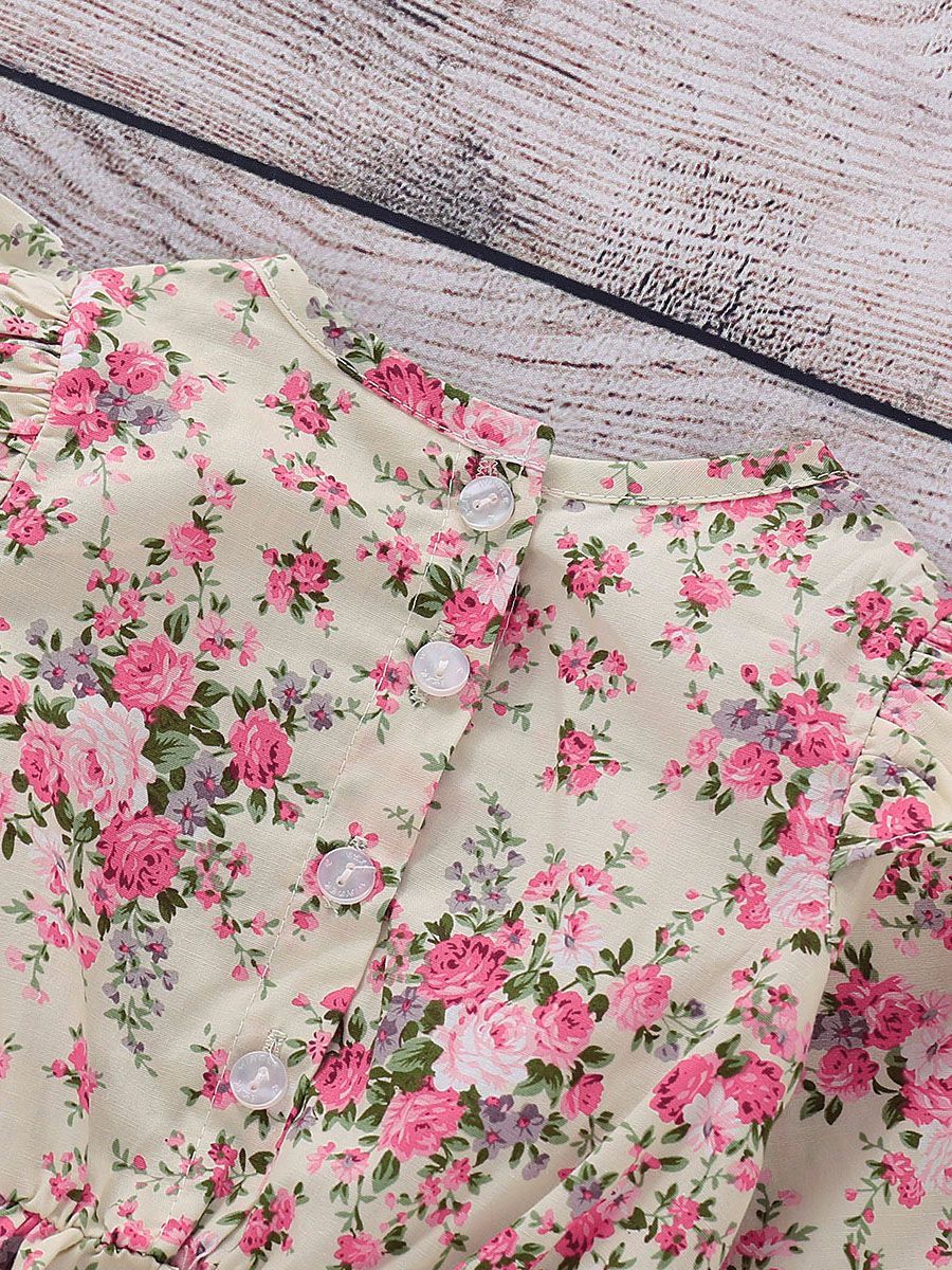 Fall Ruffle Shoulder Floral Pattern Bodysuit Baby Girl Onesie - dianjiang-