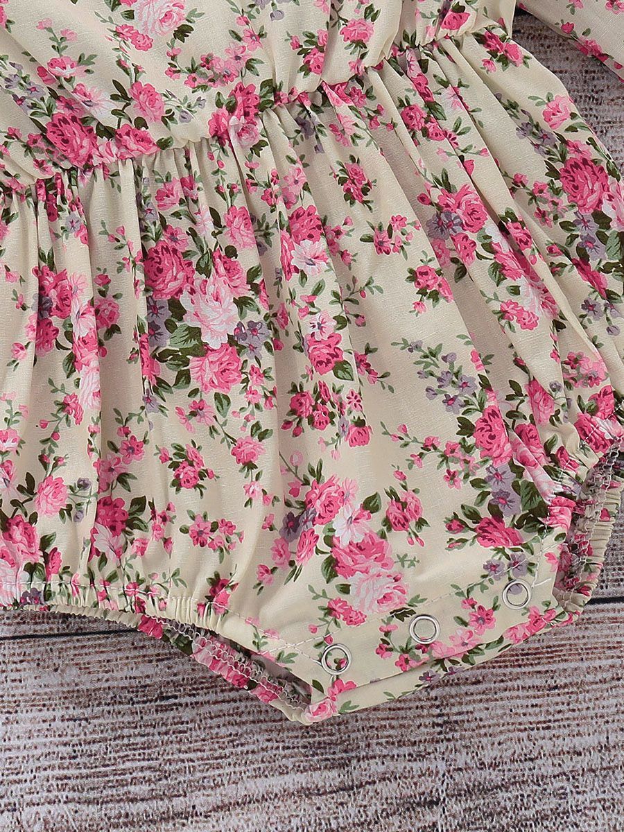 Fall Ruffle Shoulder Floral Pattern Bodysuit Baby Girl Onesie - dianjiang-
