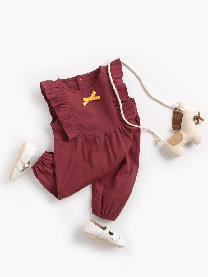 Fall Solid Color Baby Frilled Jumpsuit - dianjiang-