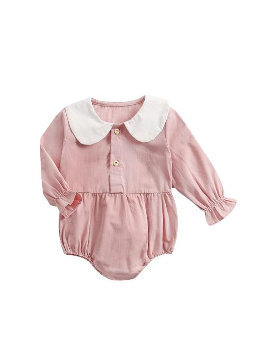 Fall Solid Color Onsie Cute Doll Collar Infant Baby Bodysuit - dianjiang-