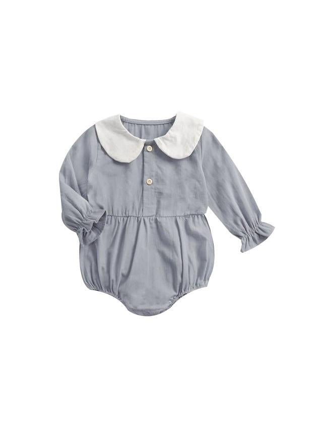 Fall Solid Color Onsie Cute Doll Collar Infant Baby Bodysuit - dianjiang-