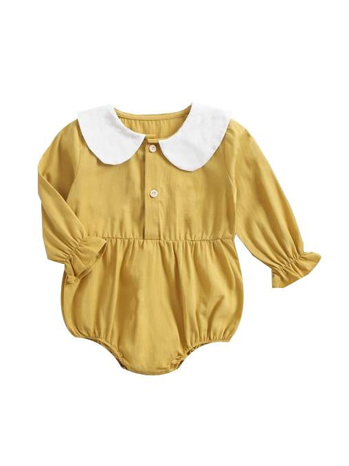 Fall Solid Color Onsie Cute Doll Collar Infant Baby Bodysuit - dianjiang-