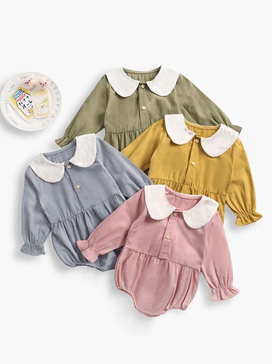 Fall Solid Color Onsie Cute Doll Collar Infant Baby Bodysuit - dianjiang-