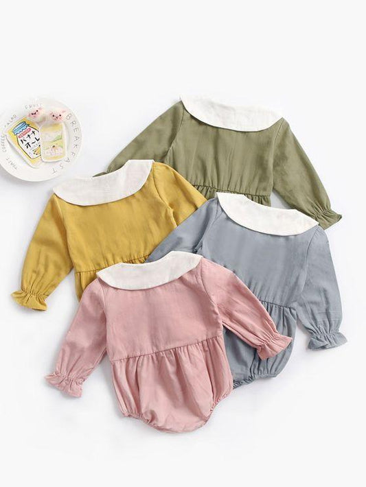 Fall Solid Color Onsie Cute Doll Collar Infant Baby Bodysuit - dianjiang-