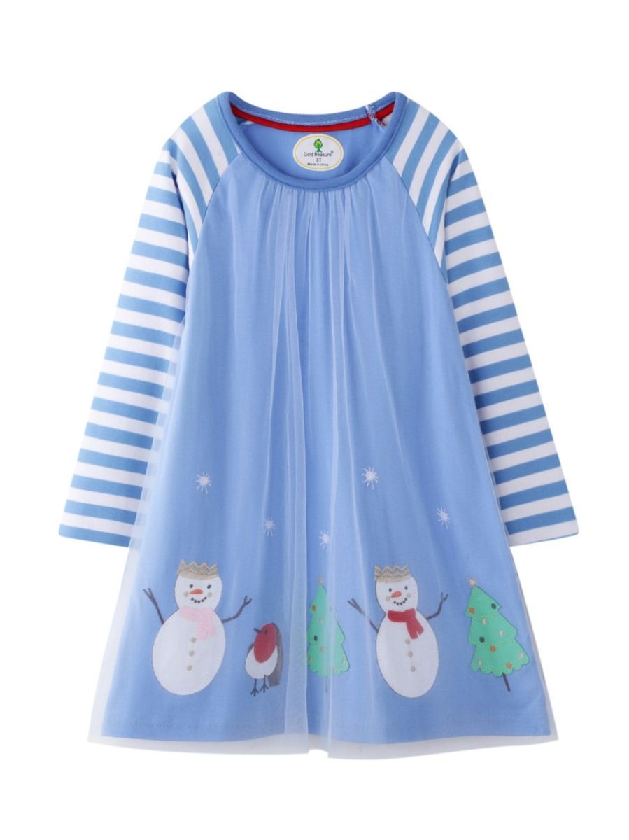 Snowman Christmas Tree Toddler Girl Shift Dress - dianjiang-
