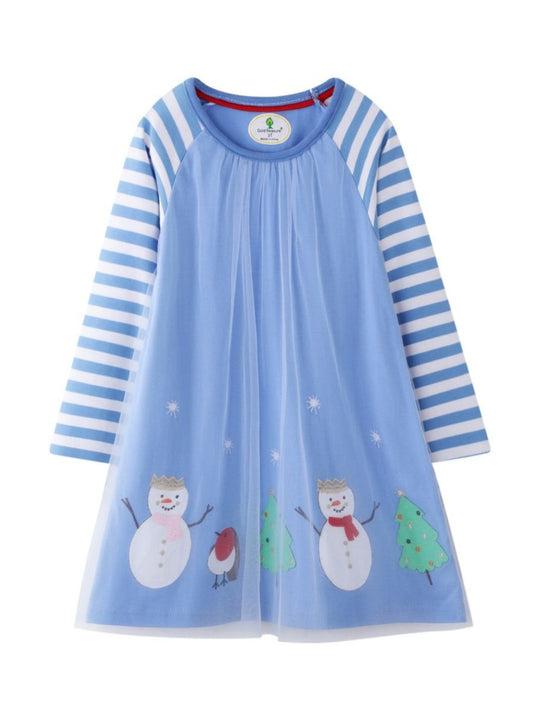 Snowman Christmas Tree Toddler Girl Shift Dress - dianjiang-