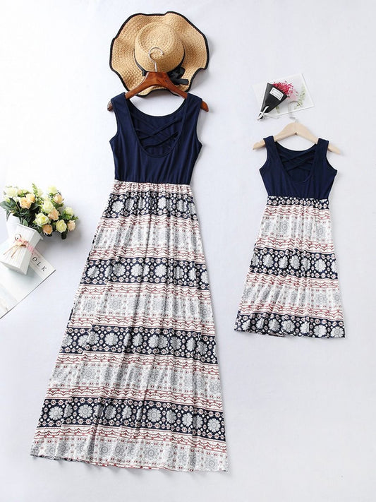 Family Look Mommy and Me Family Fitted Vintage Flower Sleeveless Dress - dianjiang-