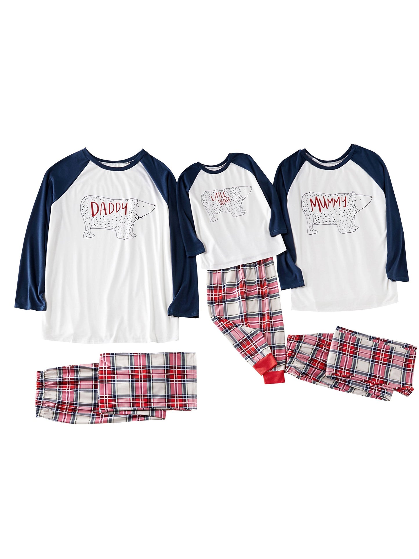 Family Matching 2-Piece Outfits Bear Checked Pajamas - dianjiang-