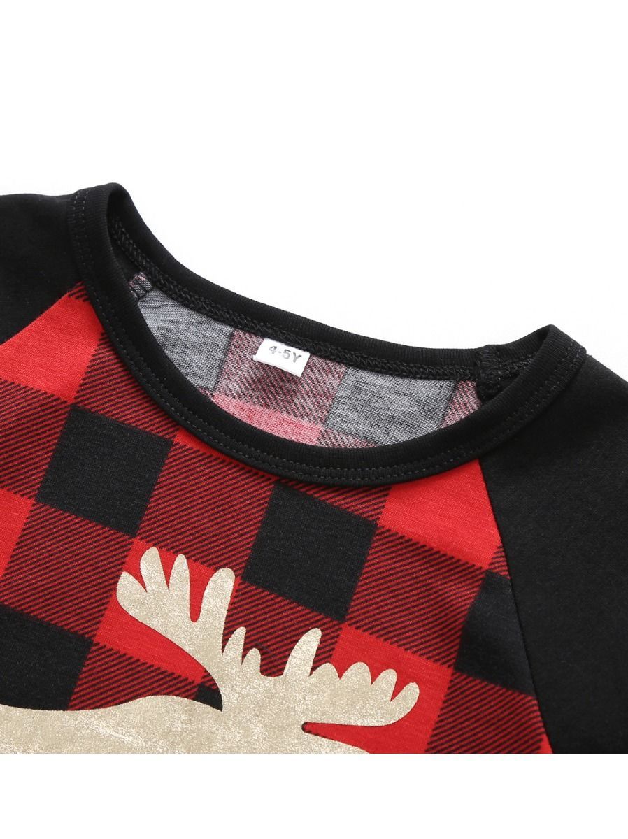 Family Matching 2-Piece Set Christmas Deer Checked Pajamas - dianjiang-
