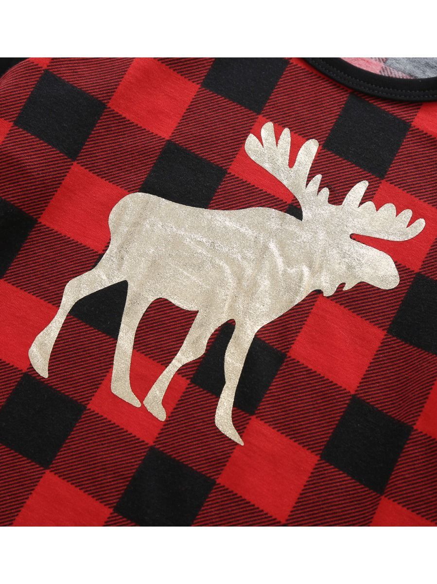 Family Matching 2-Piece Set Christmas Deer Checked Pajamas - dianjiang-