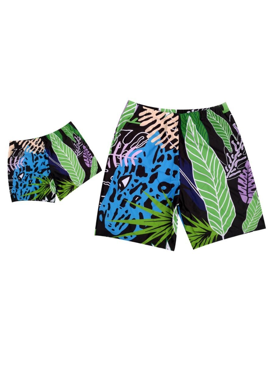 Family Matching Selva Leaf Print Swimming Suit Beach Wear - dianjiang-