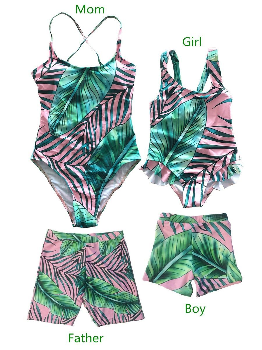 Family Matching Leaf Print One-Piece Bikini for Mom and Daughter - dianjiang-