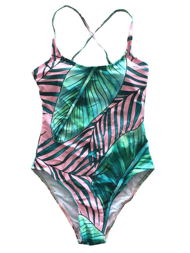 Family Matching Leaf Print One-Piece Bikini for Mom and Daughter - dianjiang-
