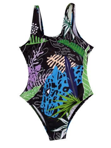 Family Matching Selva Leaf Print Swimming Suit Beach Wear - dianjiang-