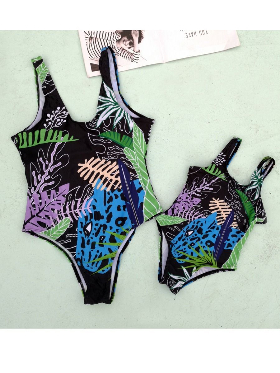 Family Matching Selva Leaf Print Swimming Suit Beach Wear - dianjiang-