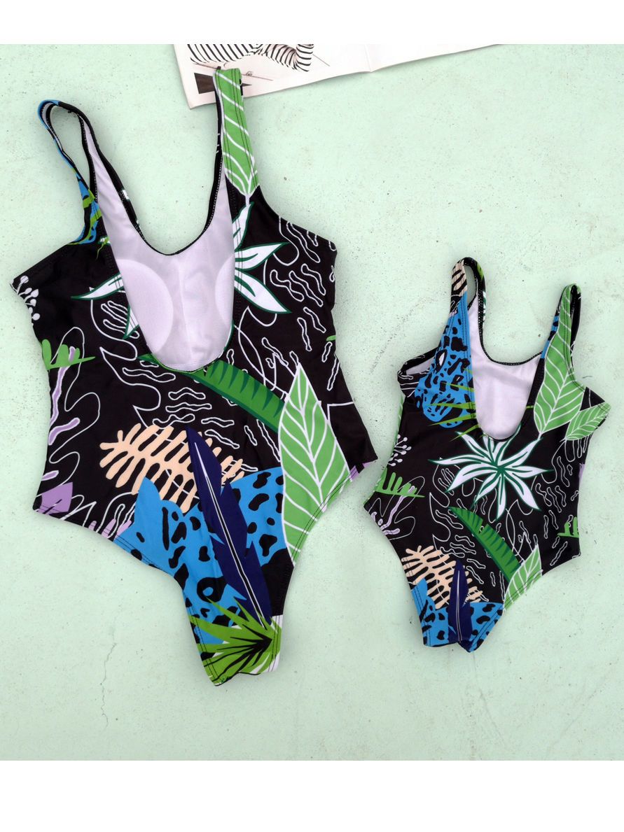 Family Matching Selva Leaf Print Swimming Suit Beach Wear - dianjiang-