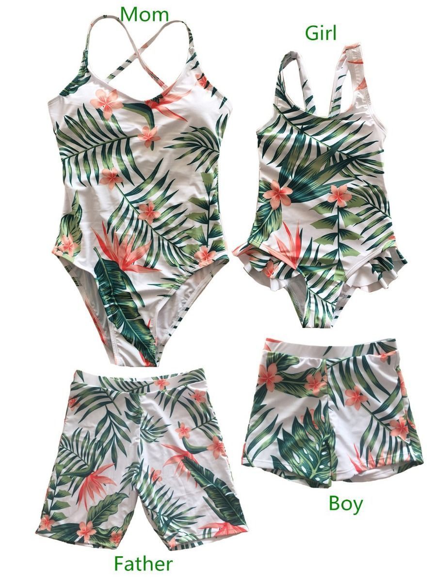Dad & Son Plant Print Swimming Trunks Family Matching - dianjiang-