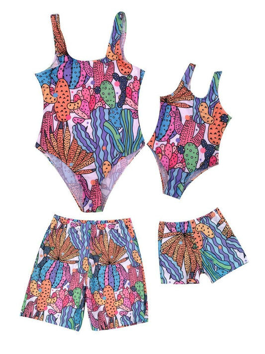 Family Outfit Cactus Pattern One Piece Swimwear Bikini - dianjiang-