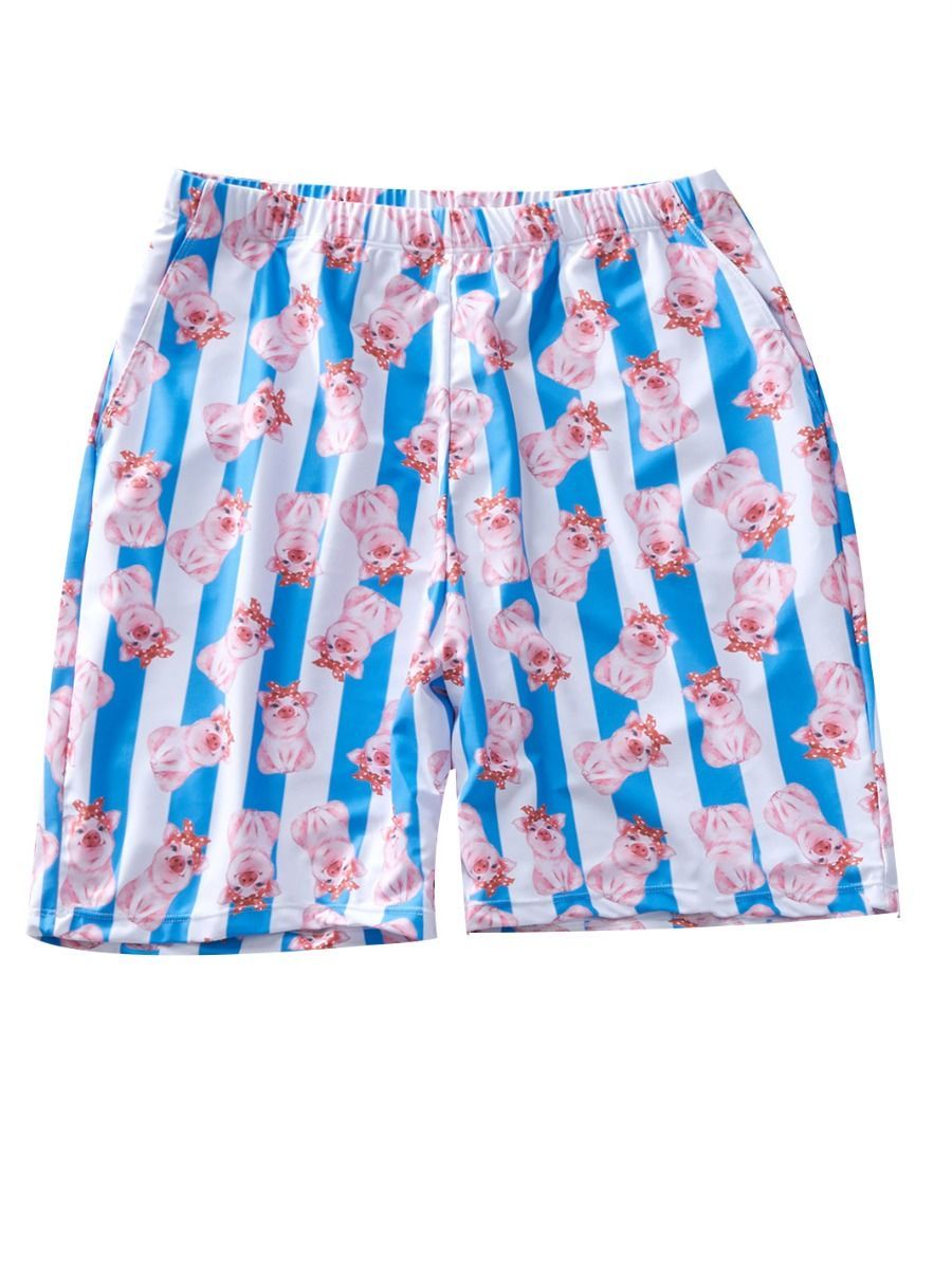 Family Outfit Pig Stripe Pattern Trunks Dad and Son Swimwear - dianjiang-