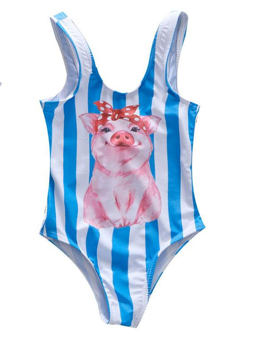 Family Outfit Swimwear Pig Stripe Pattern One Piece Bathing Suit - dianjiang-