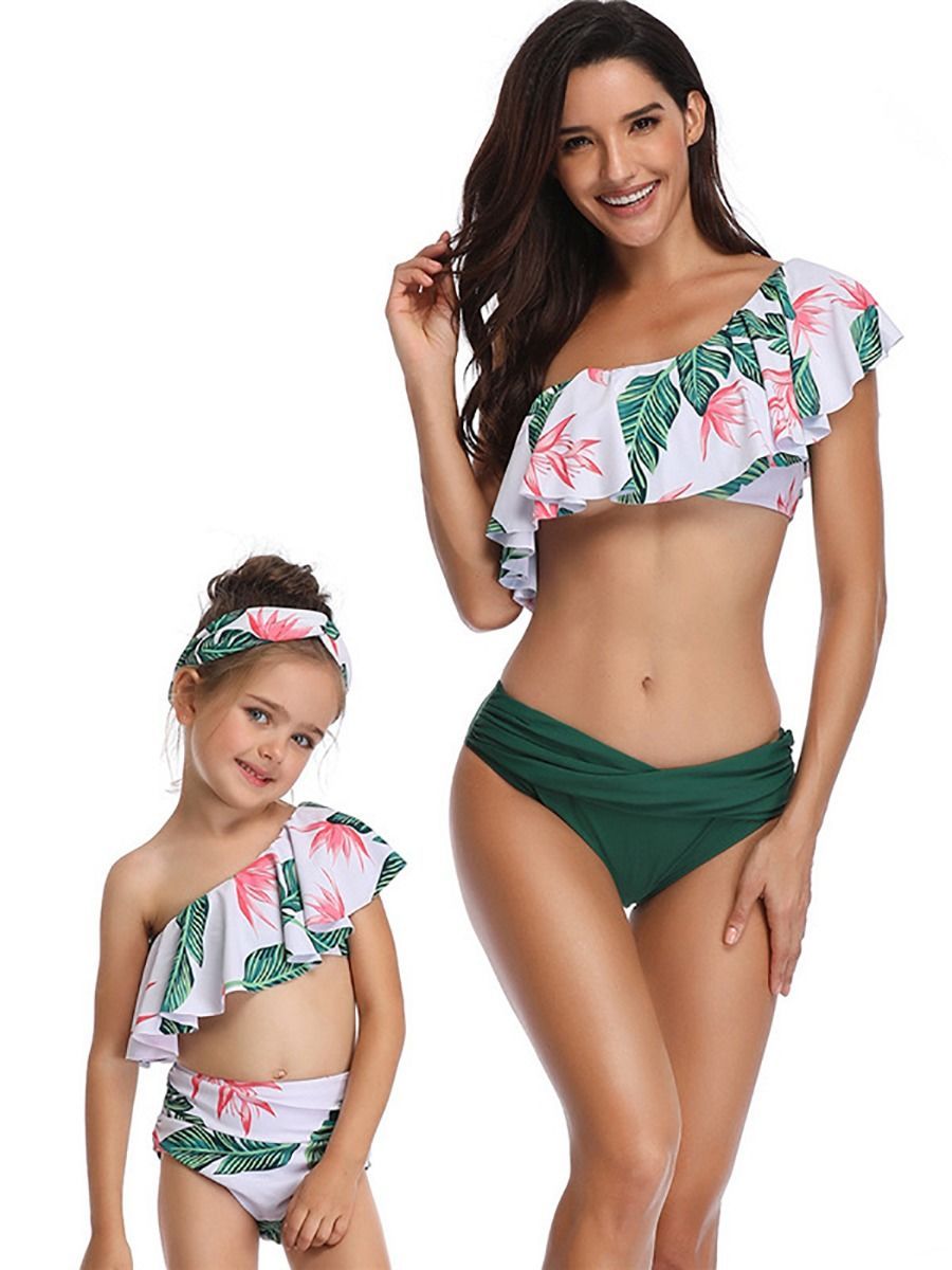 Fashion 2-Piece Mom & Me Leaf Print Tankini Swimwear - dianjiang-