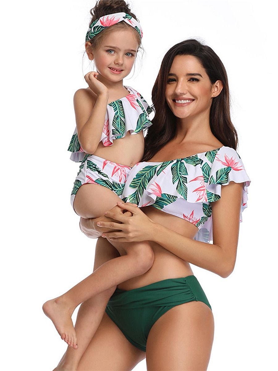 Fashion 2-Piece Mom & Me Leaf Print Tankini Swimwear - dianjiang-