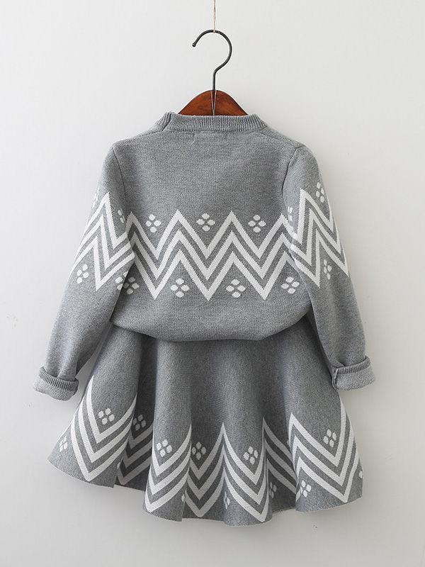 Fashion 2-Piece Toddler Little Girl Crochet Sweater Matching Skirt - dianjiang-
