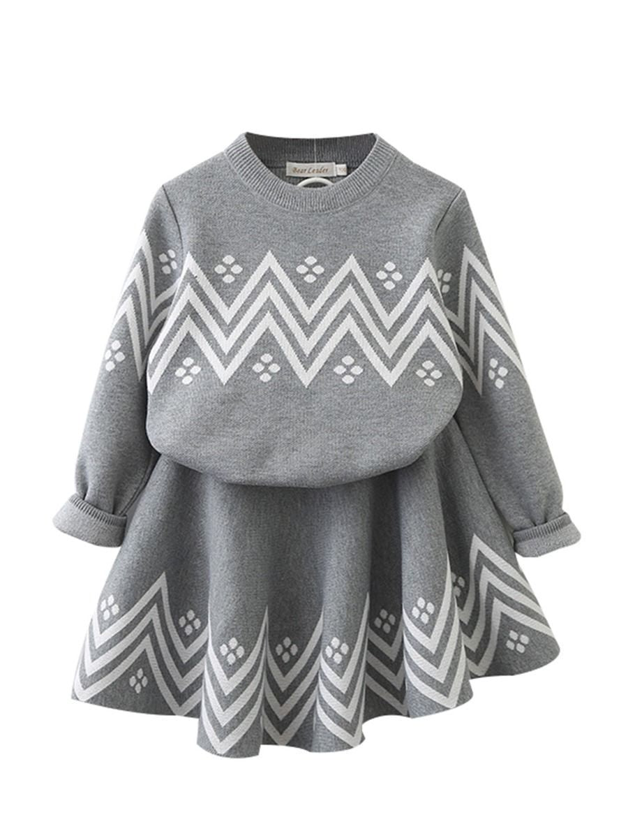 Fashion 2-Piece Toddler Little Girl Crochet Sweater Matching Skirt - dianjiang-