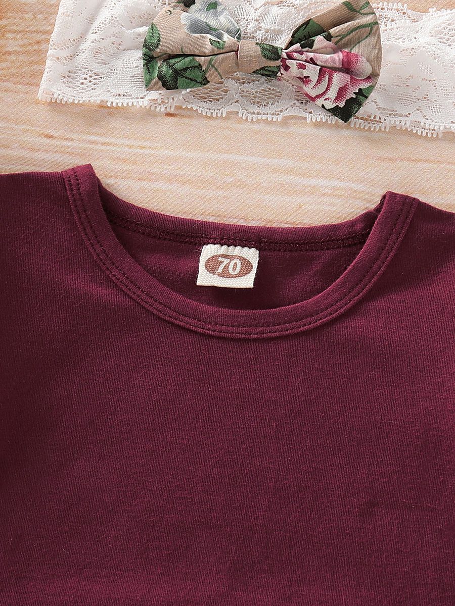 Fashion Baby 3-Piece Outfits Flutter Sleeve Bodysuit+Flower Skirt+Headband - dianjiang-