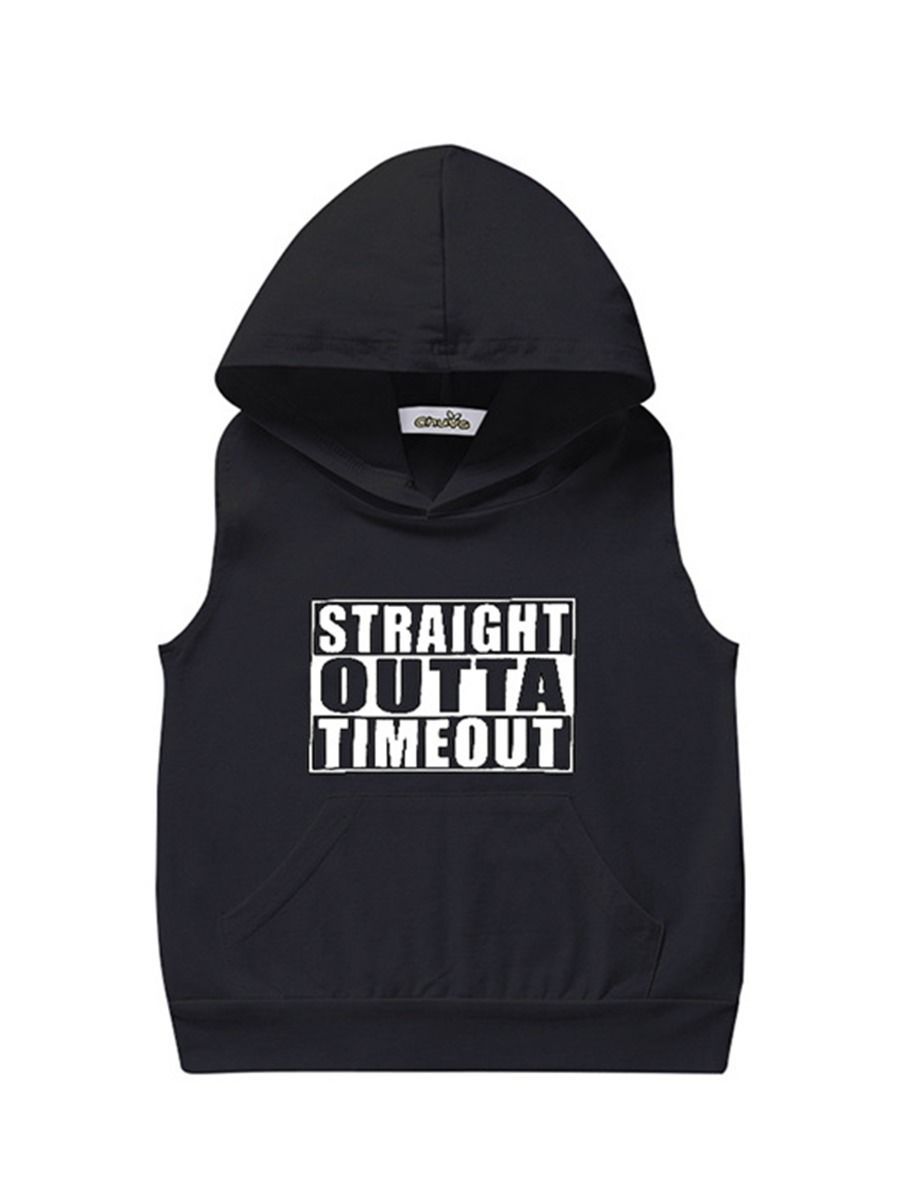 Fashion Baby Boy Letters Printed Solid Color Hooded Tank Top - dianjiang-