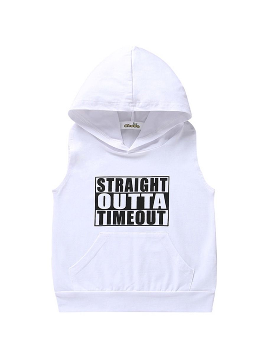 Fashion Baby Boy Letters Printed Solid Color Hooded Tank Top - dianjiang-