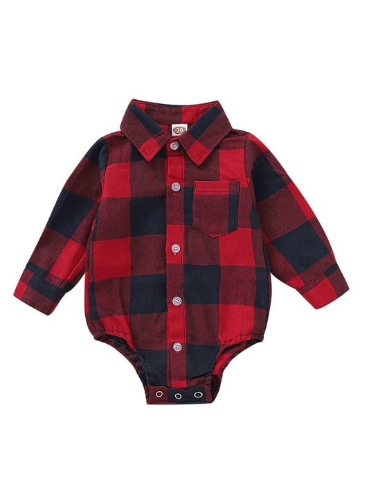 Fashion Baby Boy Turn-down Collar Checked Onesie - dianjiang-